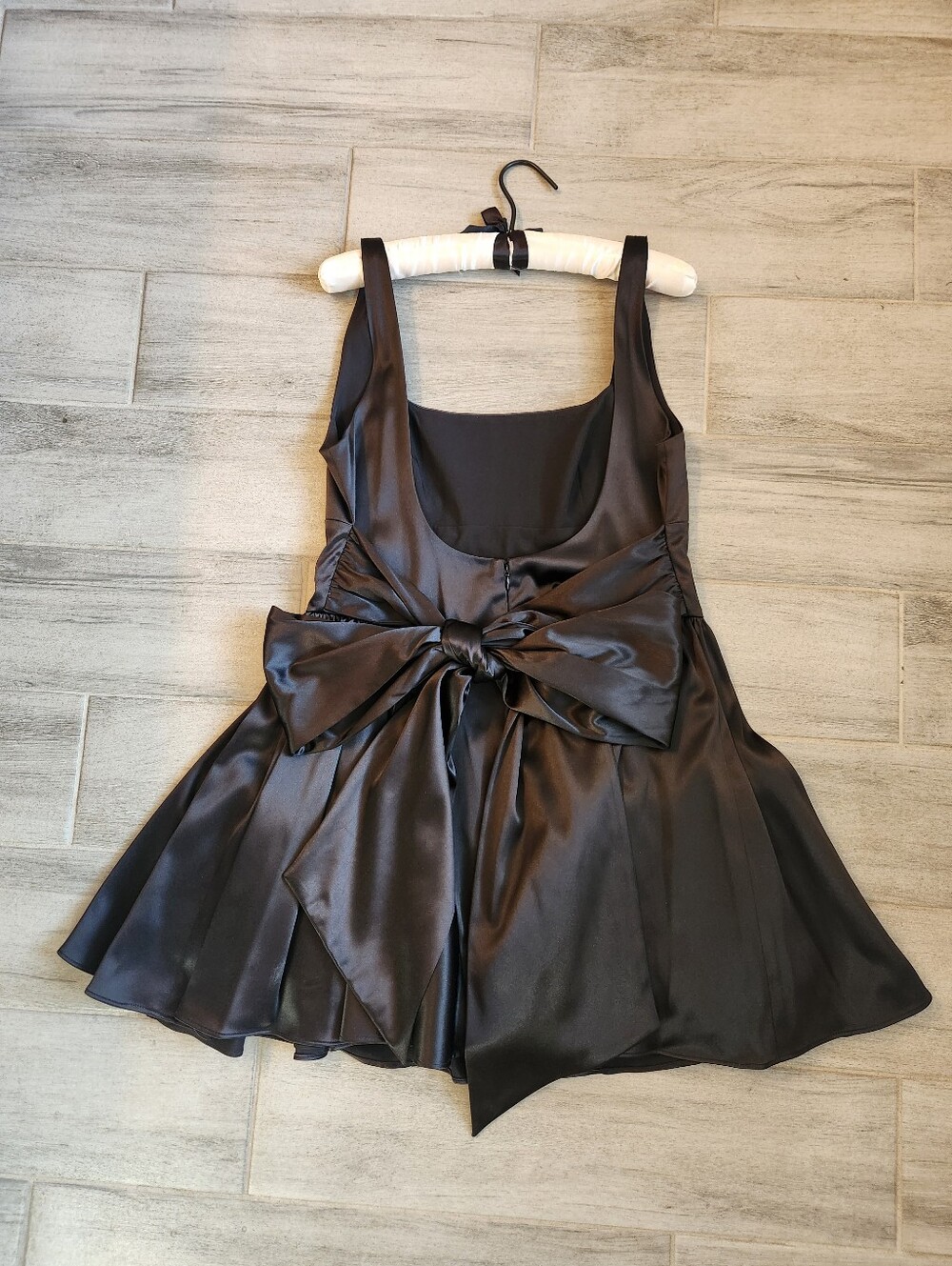 Gianni Bini Mini Dress 12 Black Satin Addison Chunky Bow Prom Babydoll New $220 - Picture 8 of 12